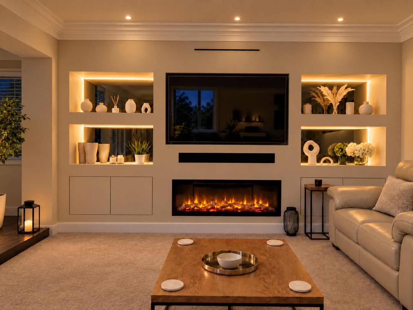 Bespoke Fireplace Media Wall, evening