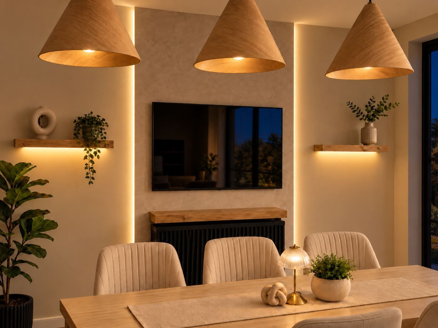 Dining Room Stone-Effect Feature, evening