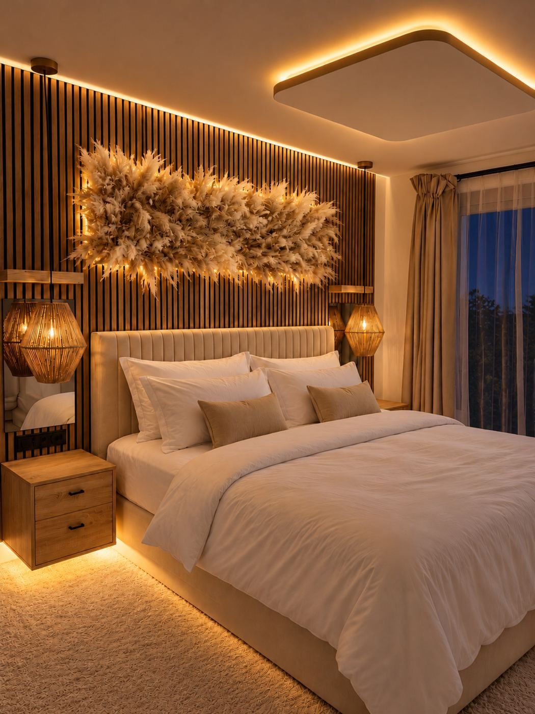 Bedroom Panelling and Lighting, evening